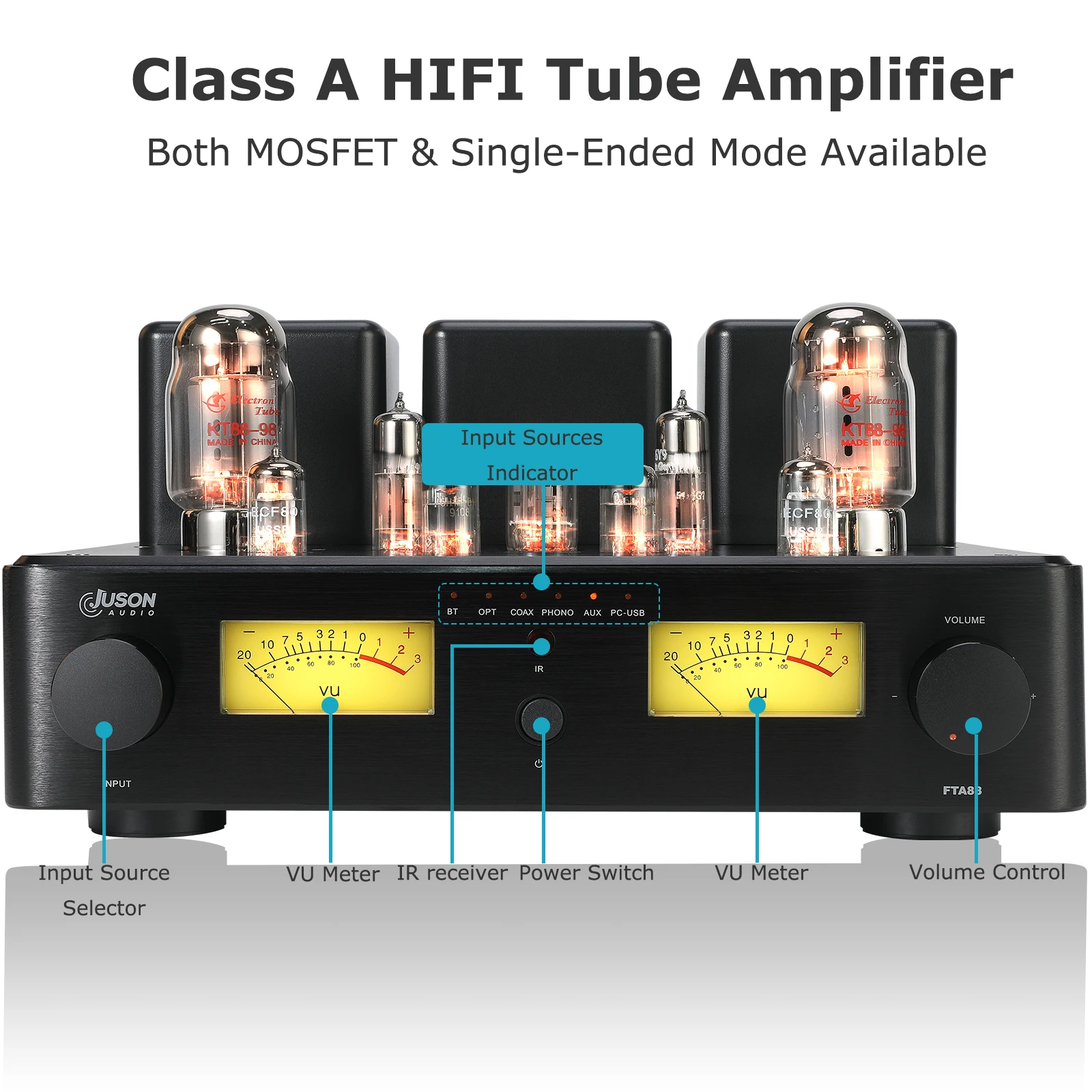 주손 오디오 FTA88 180W KT88 진공관 앰프 클래스 A HIFI 통합 진공관 앰프 (MOSFET 싱글 엔디드 듀얼 모드 리모컨 aptX-HD 지원)