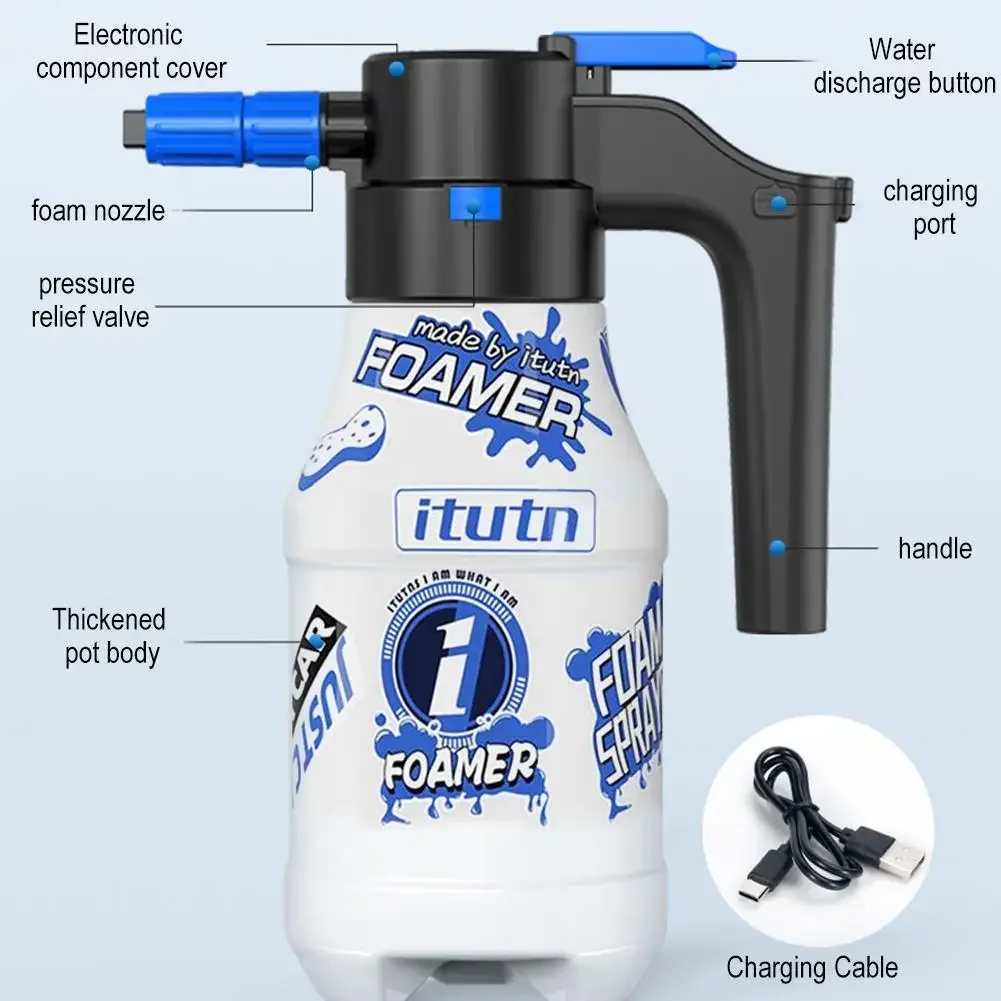 1.5L Foam Generator For Car Wash Electric Foam Sprayer 2600mAh Lithium Battery Foam Lance Car Wash Towel Foam Wash Endurance 2
