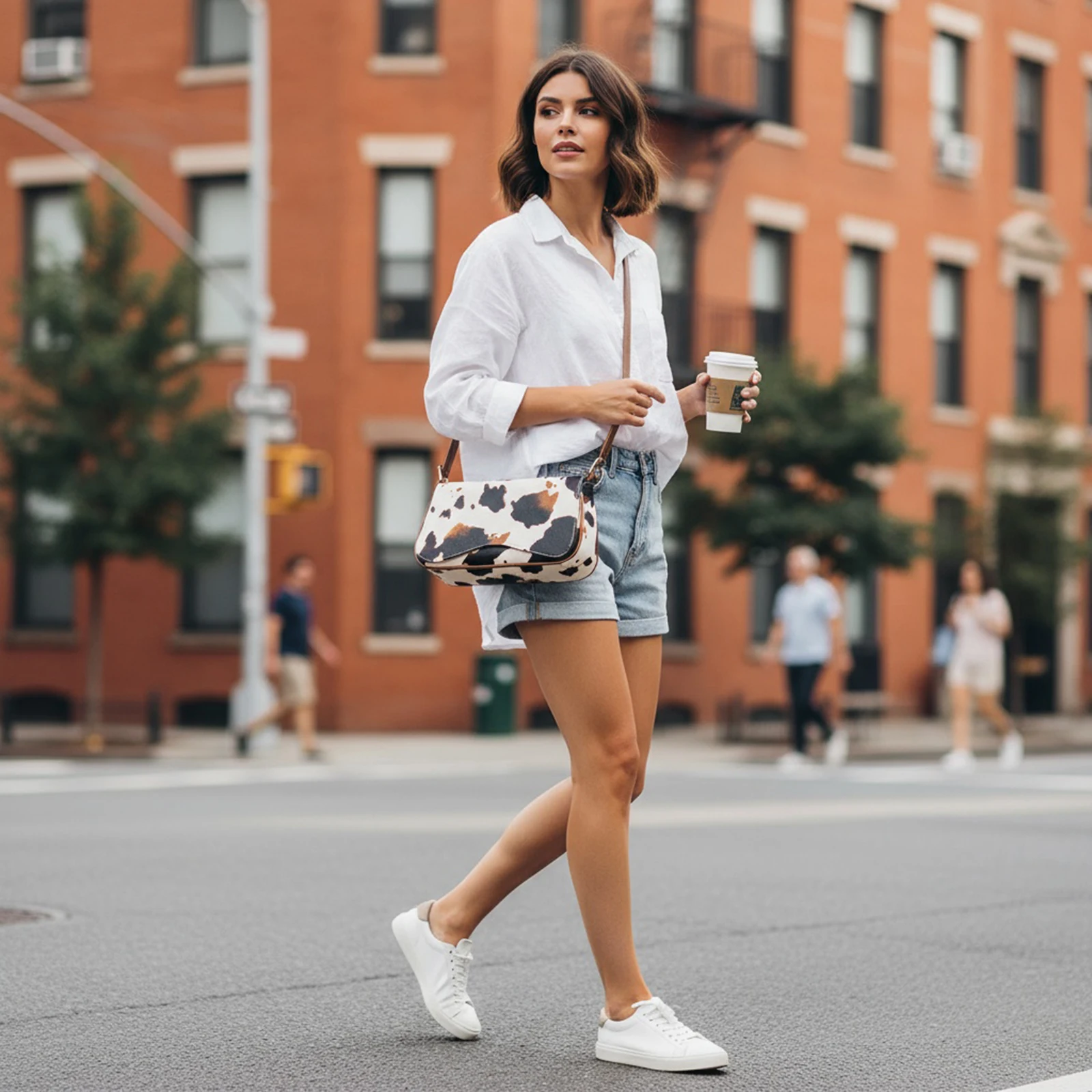 Women PU Leather Cow Print Shoulder Bag Fashion Handbag with Adjustable Strap Commuter Bag for Work Shopping Travel Daily