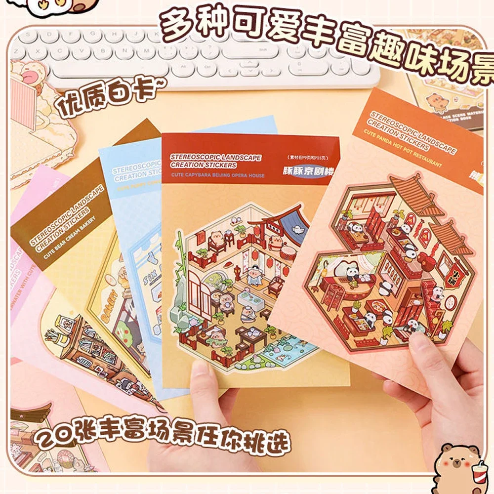 Creatief Boek Met 8 3D-stickers - Scènes - Miniatuurstickers Met Pincet Decoratie Voor Notitieboeken Dagboeken Laptops Ideaal Voor Volwassenen En Kinderen Knutselideeen Hobbyprojecten