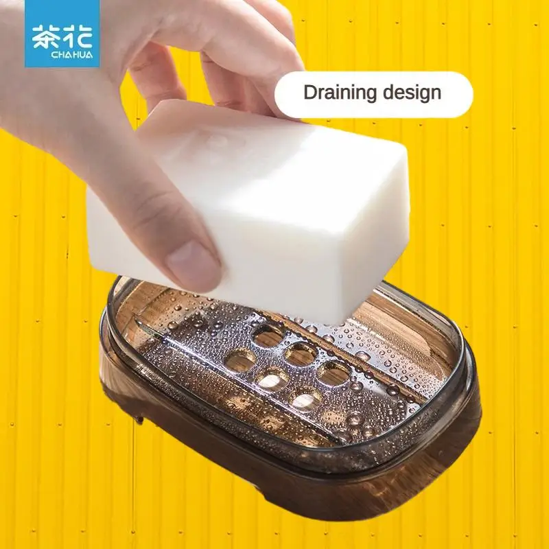 

CHAHUA Plastic covered drain Soap dish household simple soap box soap rack student dormitory shelf Convenient and concise