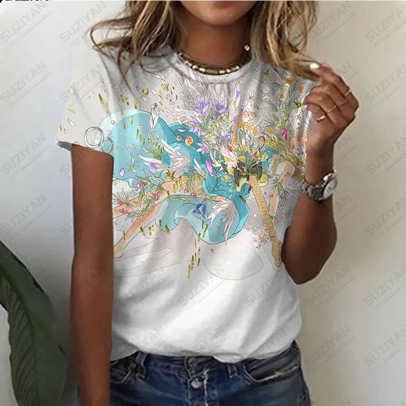 

New Women's Short Sleeve Round Neck Top Casual Loose Large Women's T-shirt Summer Hot Selling Simple 3D Printing Breathable Top