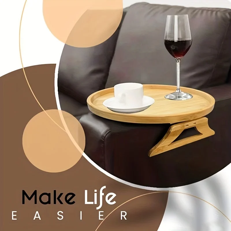 Sofa Tray Table Sofa Armrest Clip-On Tray Natural Wooden Sofa Tray Practical TV Snack Tray for Remote Control Coffee Snacks 2