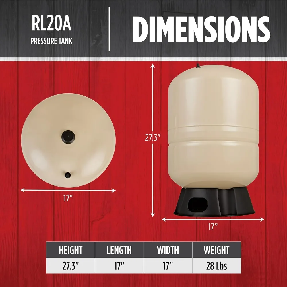 20-Gallon Vertical Pre-Charged Pressure Tank by Red Lion for Well Pumps, Thermoplastic Base, 1-Inch FNPT Elbow System C