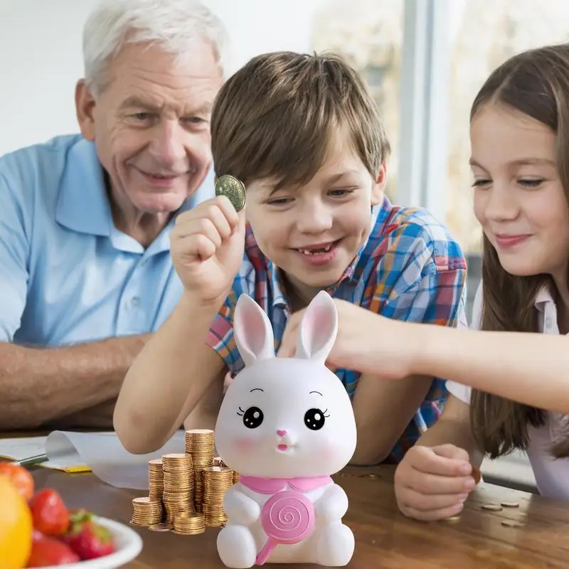 Bunny Bank Shatterproof Bunny Money Bank Shatterproof Cartoon Rabbit Banks Kids Saving Money Jar Animal Figurine For Kid