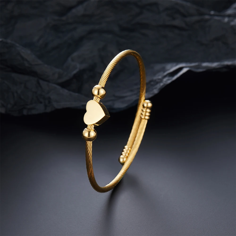 

Heart Shaped Stainless Steel Women Bracelet Fashionable Round Bead Steel Wire Rope Women Bracelet Non Fading Birthday Gifts