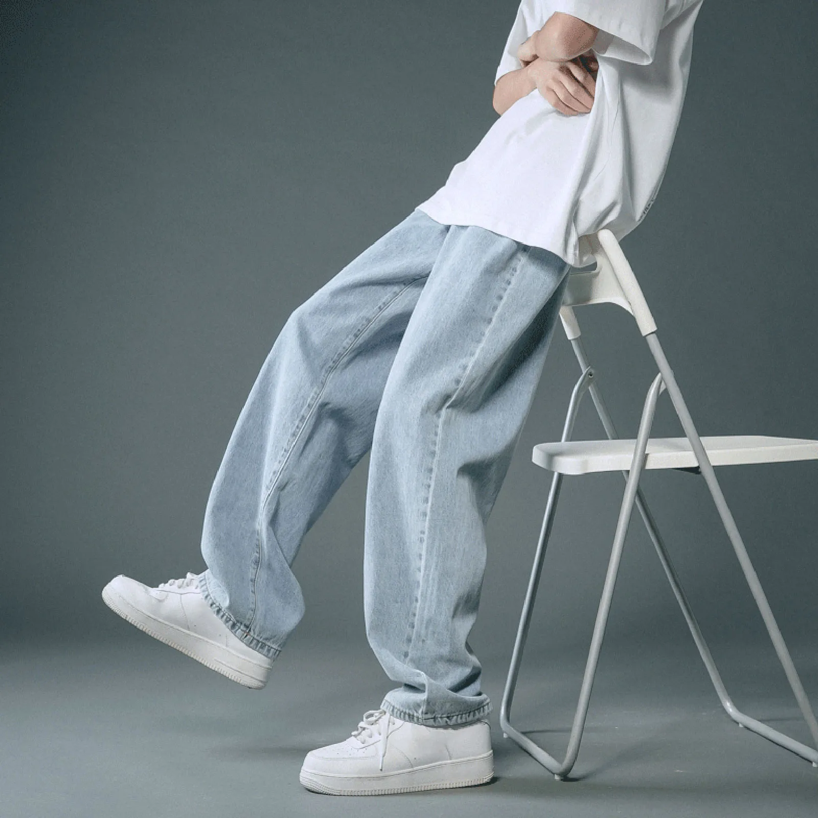 2023 New Street Casual Baggy Jeans Men's Streetwear Hip Hop Straight Wide Leg Trousers Students' Denim Pants Blue Black White