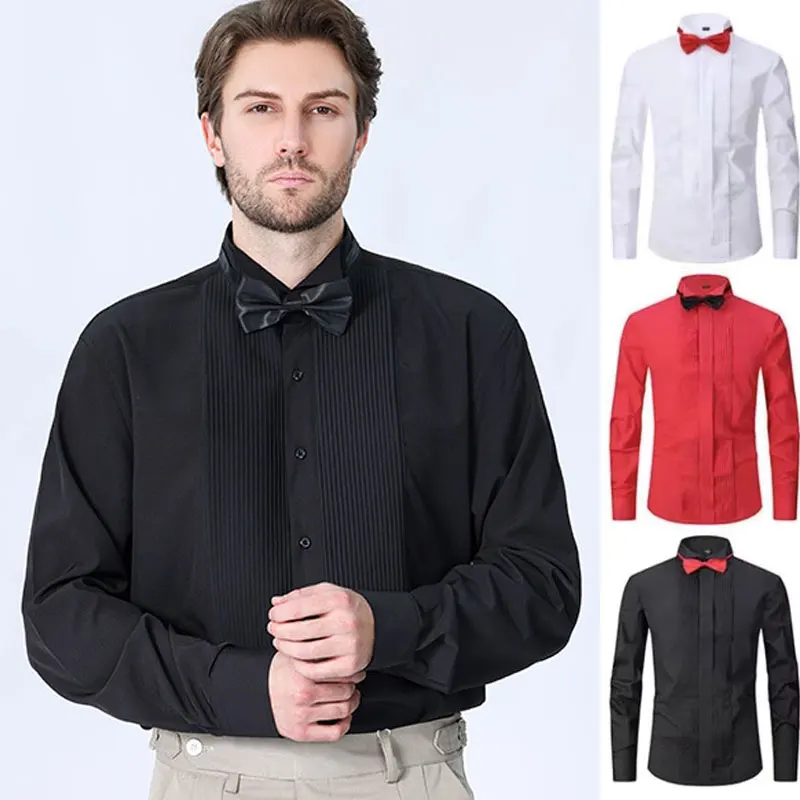 New American size men's tuxedo French shirt Long sleeve spring/summer solid color groomsmen high quality non-ironing plus size