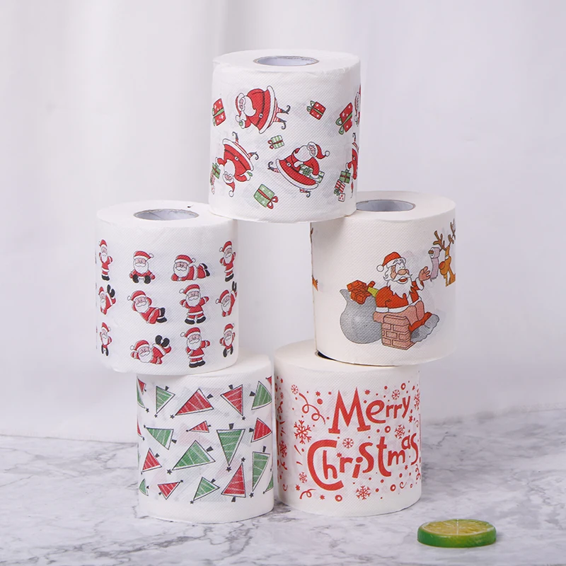 Toilet paper 30m/roll Christmas Table Napkin Home Santa Claus Bath Toilet Roll Paper Xmas Decor Tissue Christmas Decorations New Year Gifts