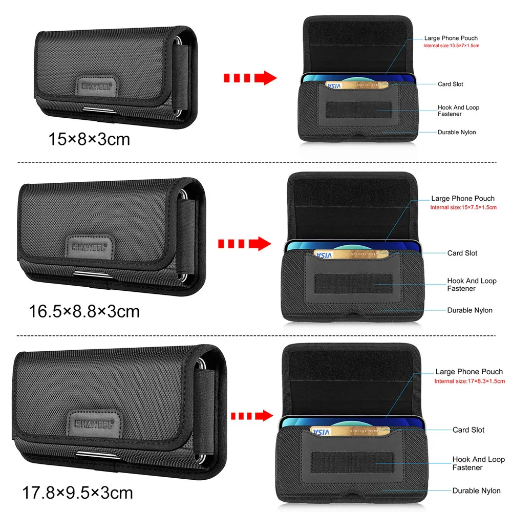 4.7-6.8inch Phone Nylon Pouch Multifunction Cell Phone Belt Clip Carrying Holster Case Waist Bag For iPhone,Samsung ,Smartphones