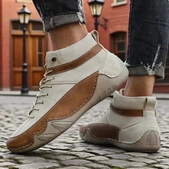 جديد الخريف اليدوية جلد الرجال الأحذية تصميم SneakersNew العنصر اللون منعت لينة وحيد المشي حذاء موضة تنفس الأحذية العارية 2