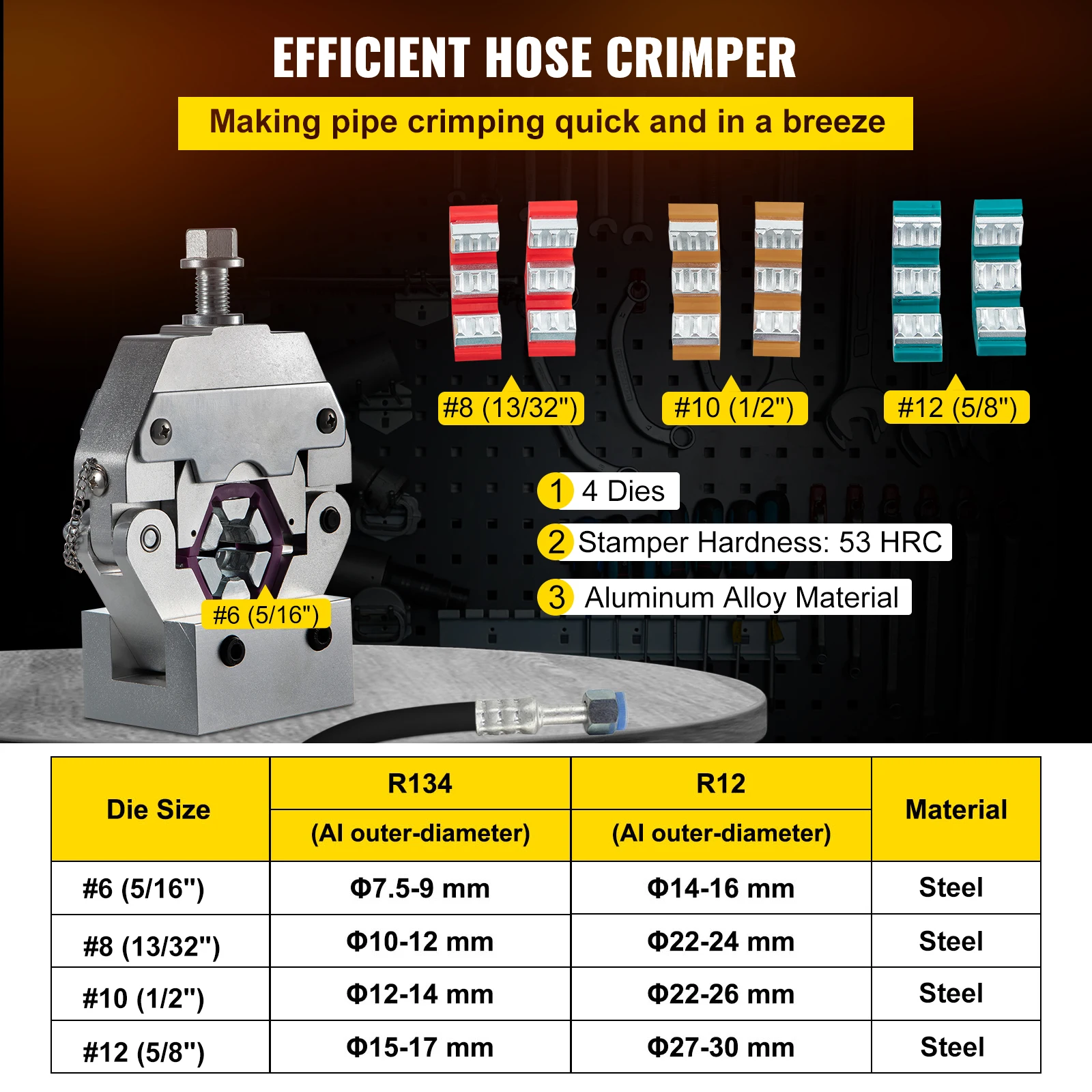 VEVOR Hydraulic Press Hose Crimper Kit with 4Dies 71550 Handheld Manual Hydra-Crimp - Image 3