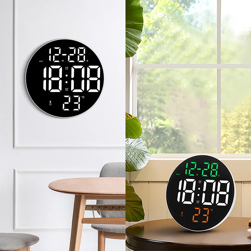 9 Inch Led Large Digital Wall Clock Remote Control Temp Date Display