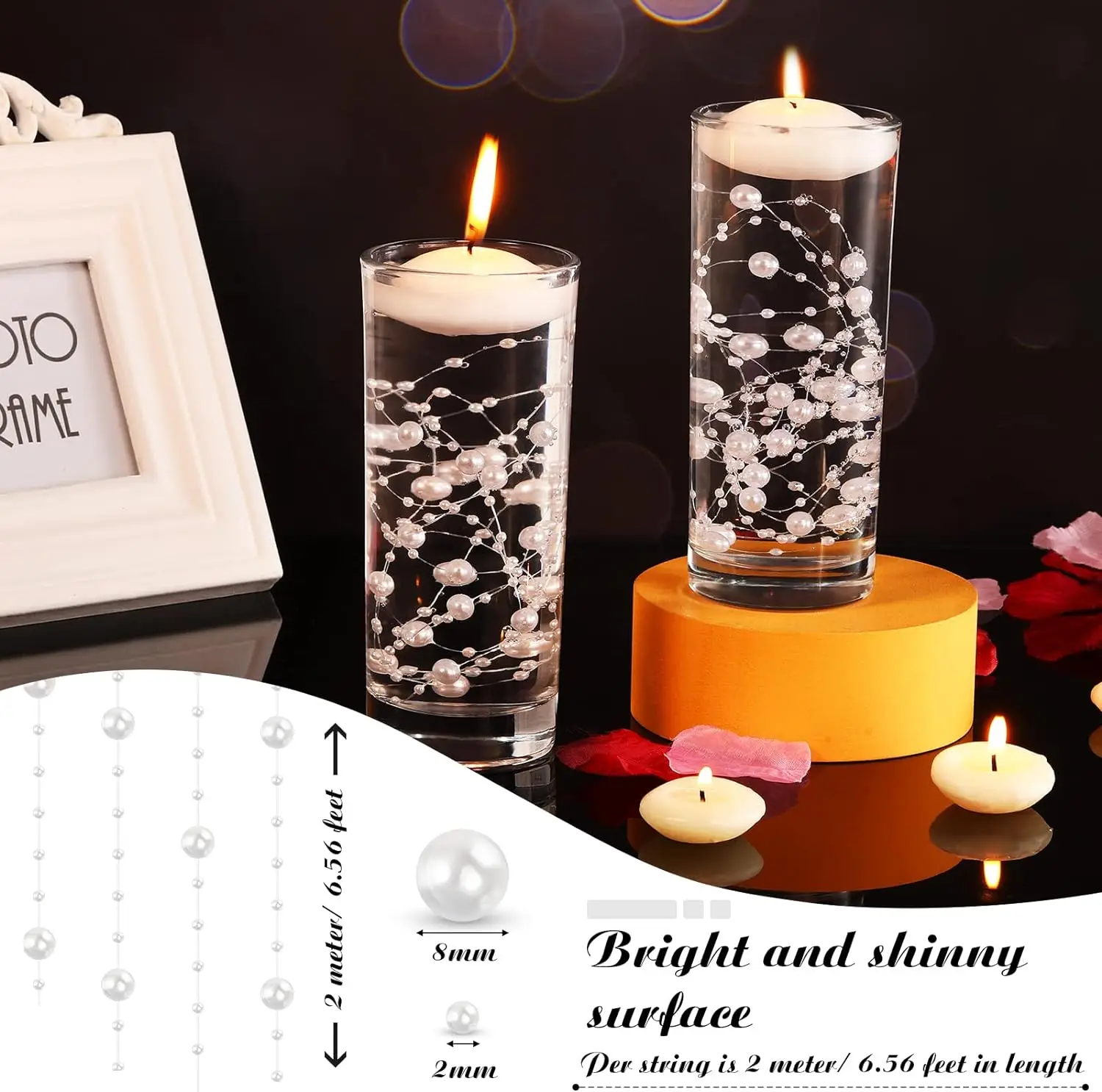 Perle Artificiali Per Candele Galleggianti - 5 Metri, Decorazione Per Matrimoni E Feste