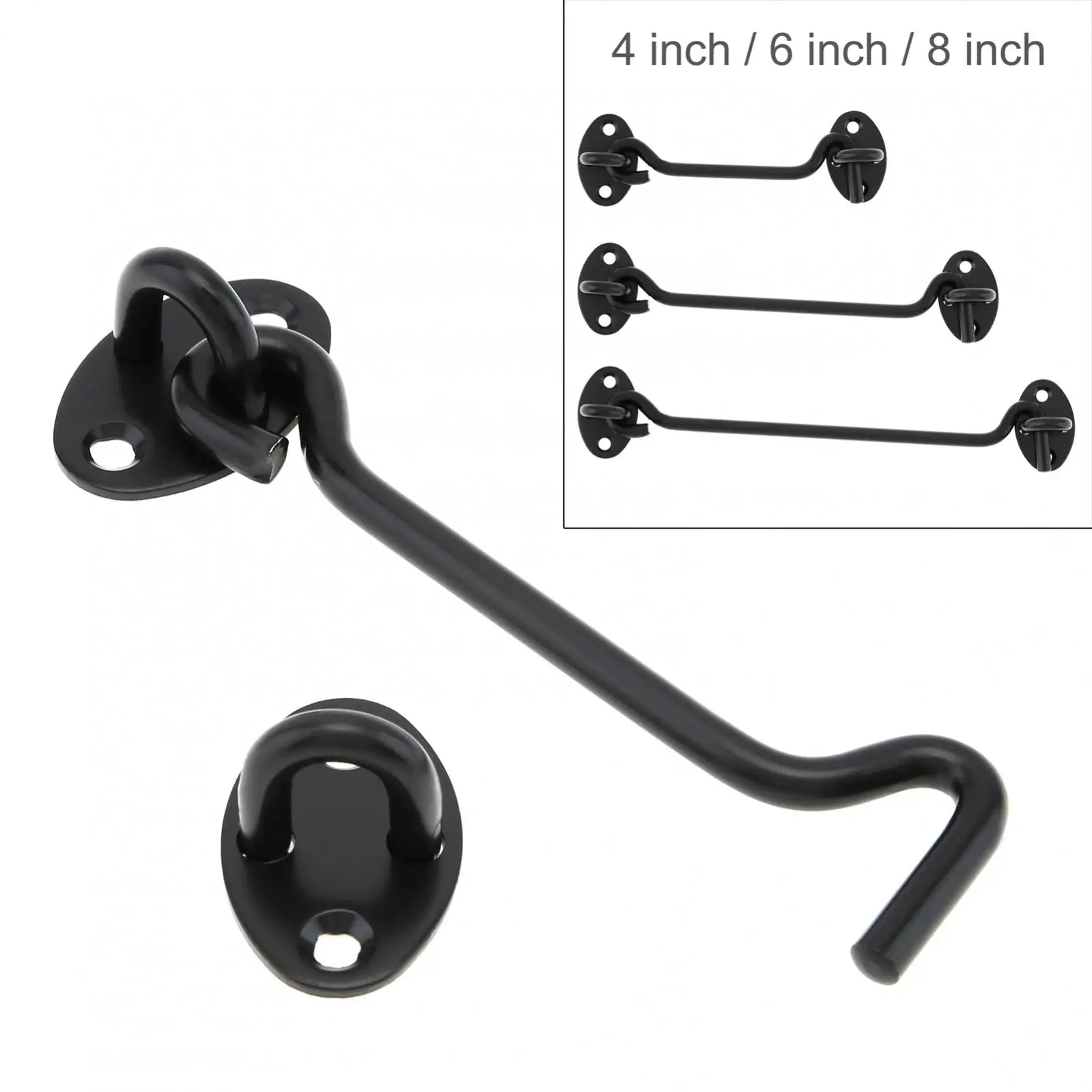 1 Piece 4 / 6 / 8 Inch Hook and Eye Lock Windproof Hook Thickened Stainless Steel Black Door Latch for Window Sliding Door