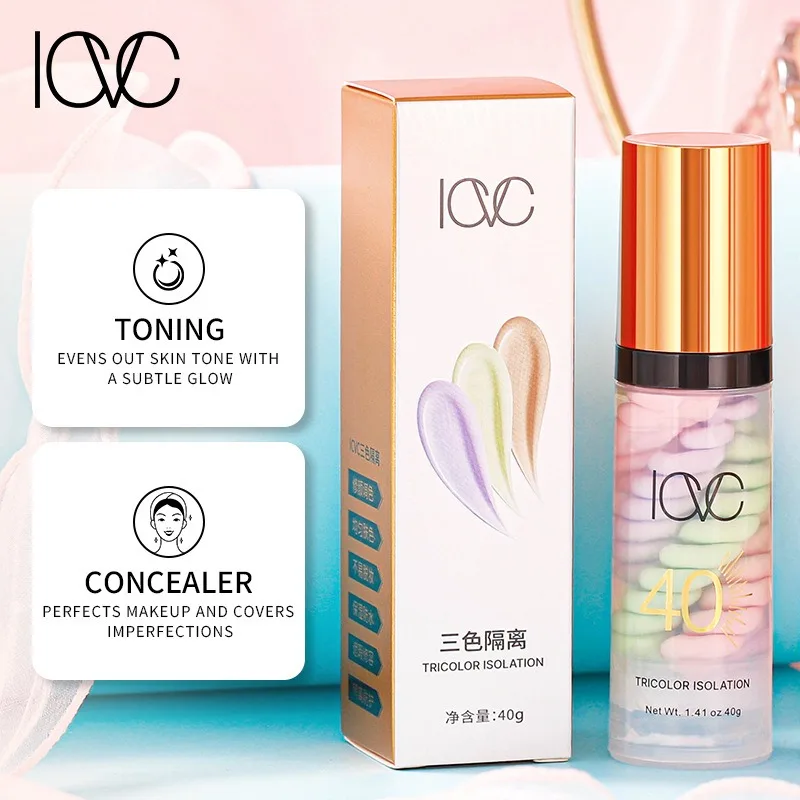 Description Picture 2 of itemTri-color Primer Cream Face Makeup Contour Moisturizing Isolation Waterproof Natural Foundation Base Concealer Brighten SkinTone
