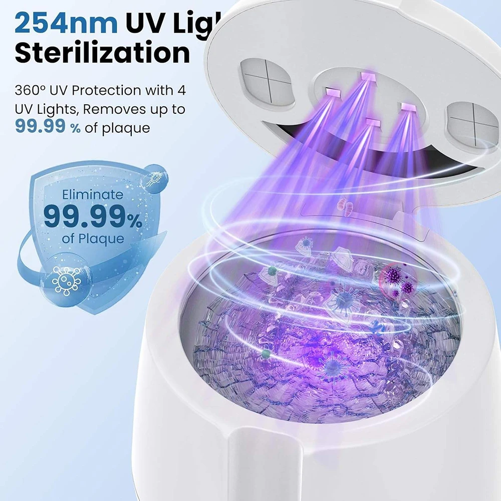 KUNPHY Ultrasonic Retainer Cleaner Machine 48kHz Dental Cleaning Pod 200ML with UV Cleaner for Dentures Aligners Mouth Guards 3