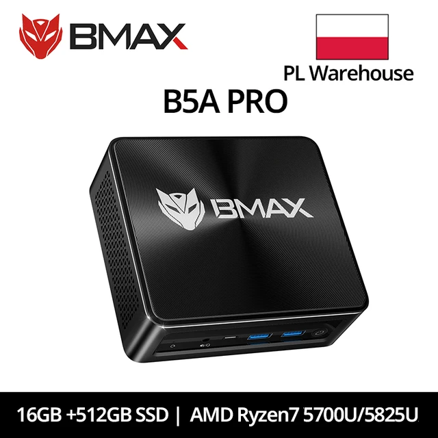 Mini PC BMAX B5 A Pro, processeur AMD Ryzen 7 5700U, carte graphique AMD Radeon, 16 Go de RAM (compatible jusqu'à 64 Go), DDR4, SSD NVMe 512 Go, Windows 11, WiFi. 1