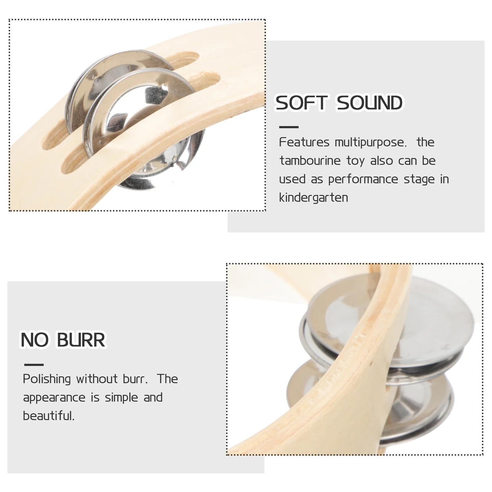 2pcs Wooden Double Layer Tambourines Lightweight Portable Hand Bells for Adults Kids Musical Instruments Rhythm Playthings