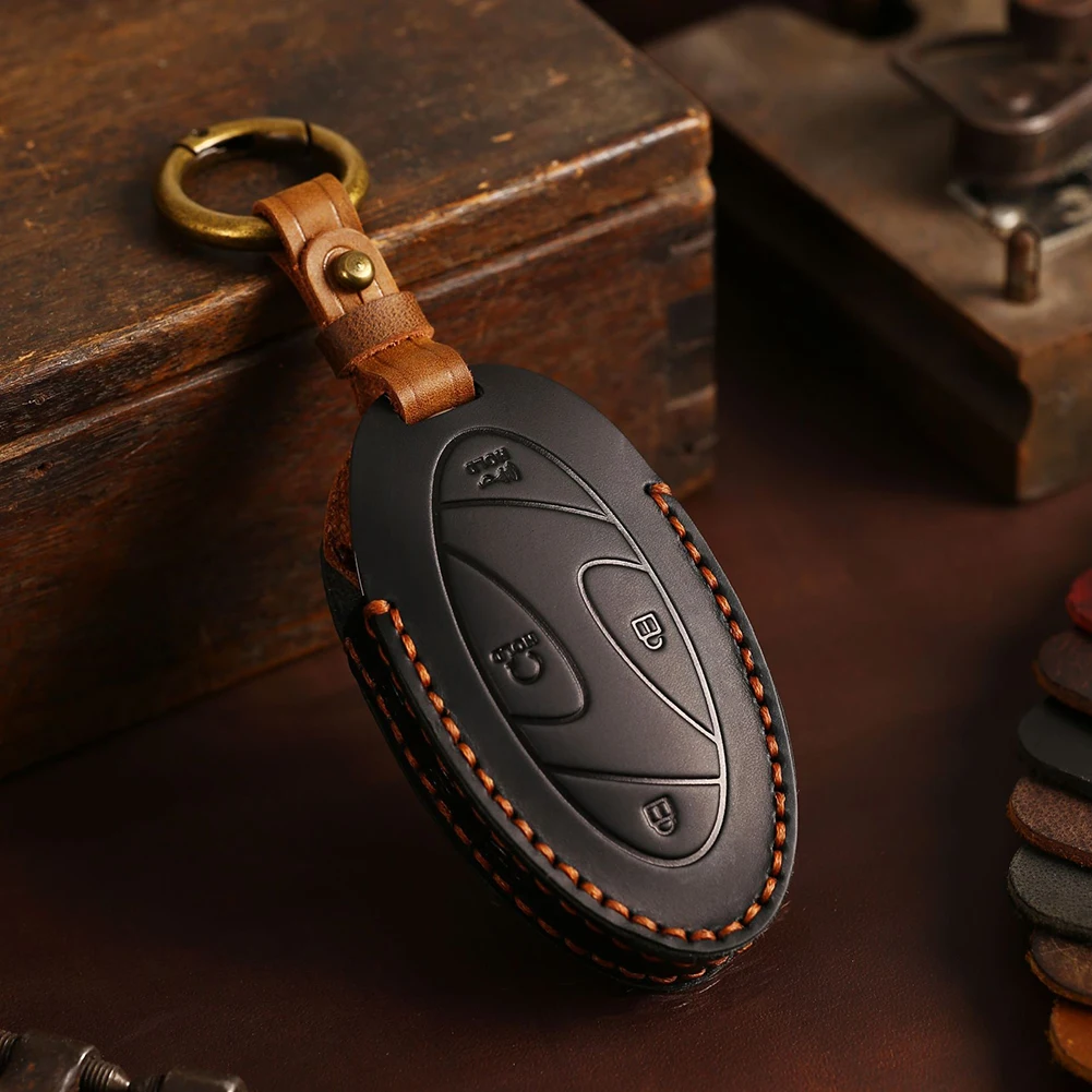 

Leather Car Key Cover Case Key Chain 7 Buttons For Hyundai Ioniq 6 EV Romote Key Fob Shell Protector Car Accessories