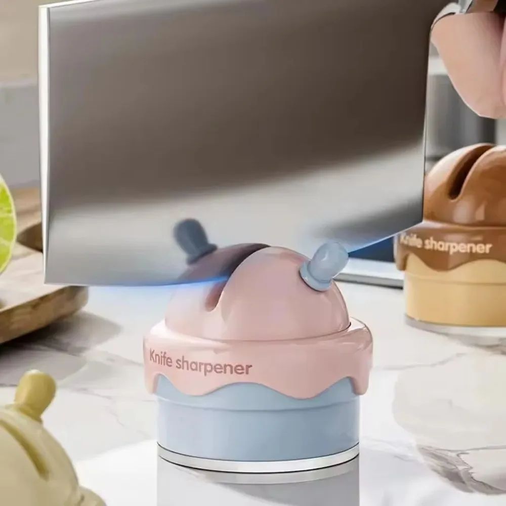 New Ice Cream-Shaped Cartoon Mini Suction Cup Quick Sharpener Professional Household Waterproof Sharpening Stone