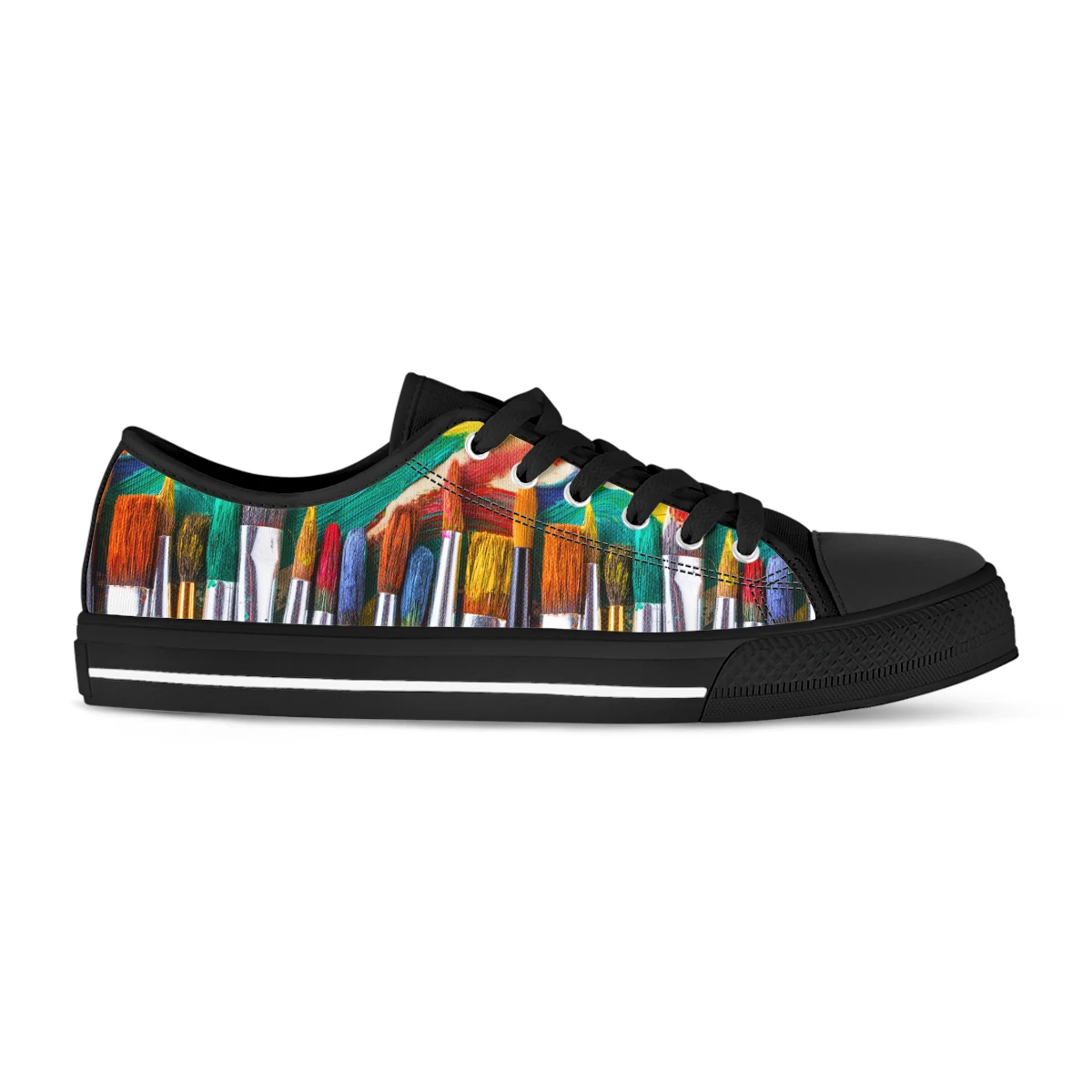 Watercolor Teacher Art Vulcanized Shoes Fashion Summer 3D Print Canvas Shoes Women Casual Sneakers Black Whit Flats