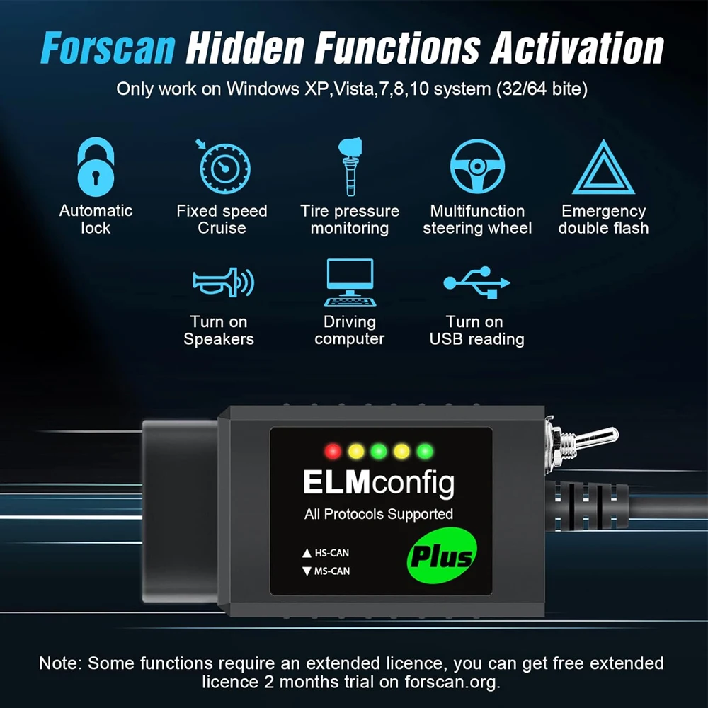FORscan USB OBD2 ELM327 V1.5 Diagnostic Scanner Tool with Switch PIC18F25K80 Chip HS/MS CAN Code Reader For Ford