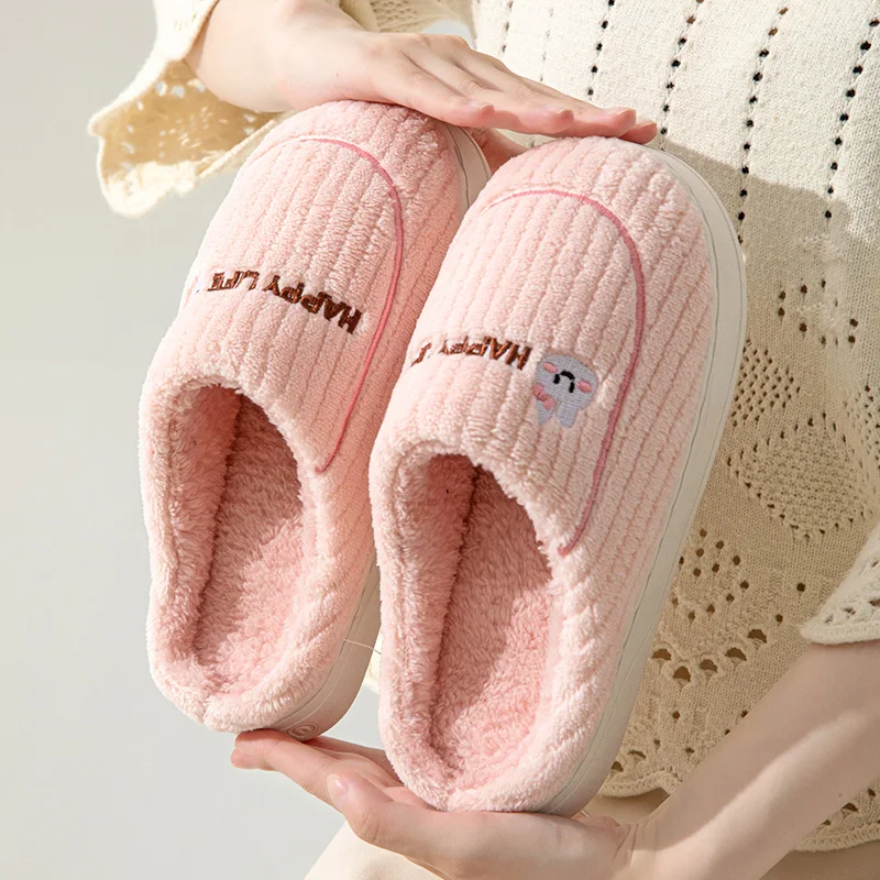Cartoon Cotton Slippers Women's Warm Couple Home Use Thick Bottom Home Pedaling Feeling Fur Slippers Men's Winter Non-slip Shoes 3