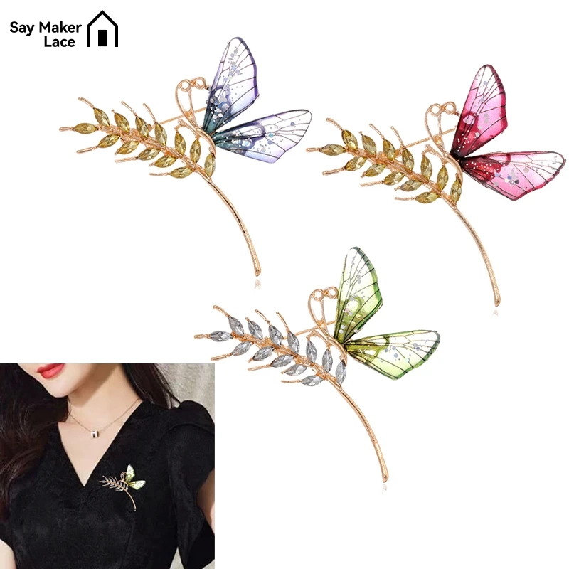 

1Pcs Fashion Cyrstal Wheat Butterfly Brooches Pins For Women Coat Clothing Jewelry Party Accessories Gift