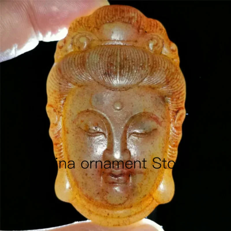 

Chinese Hetian Jade Pendant Necklace Hand Carved Statue Bodhisattva
