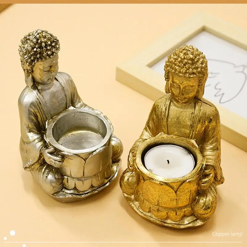 Candle Holders Buddha Statue Candle Holder Meditation Candle Small Praying Buddha Decor Meditating Resin Candlestick for Home Backyard Offices