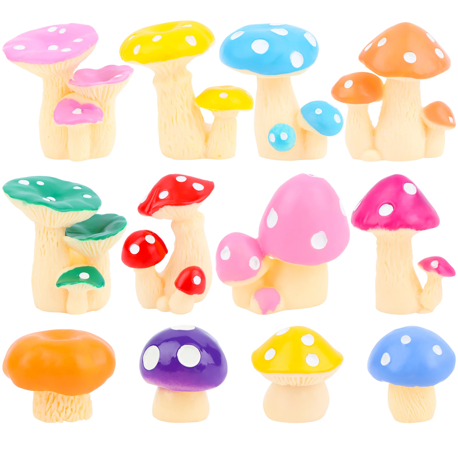 

12Pcs/16PCS Fairy Garden Miniatures Outdoor Mini Mushrooms Statue Colorful Cute Mushroom Decorations Resin Mushroom