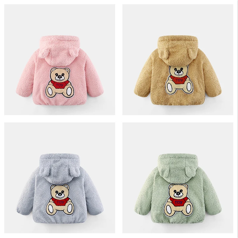 

Baby Girl Coat Clothes New Born Kid’s Winter Hooded Zipper Outerwear Cute Little Bear Thick Plush Jacket 12M-6T Toddler Wearable
