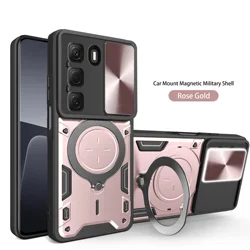 Heavy Duty Rugged Armor Phone Case with Magnetic Bracket and Slide Camera Protection for Infinix Hot 60 Pro+ (JS pink)