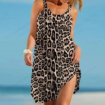 Nuovo abito di lusso con stampa leopardata Abito da spiaggia con cinturino estivo alla moda da donna Abiti da festa senza maniche bohémien Elegante orlo prendisole 1
