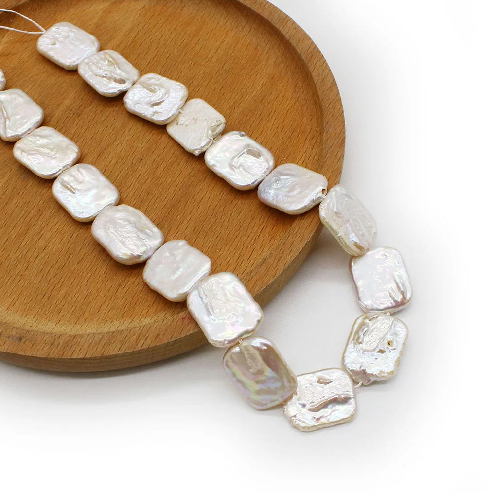 1 Strand 15x20mm Natural Freshwater Pearl Loose Beads Strand Rectangle Shaped DIY for Making Necklace Bracelets White Color