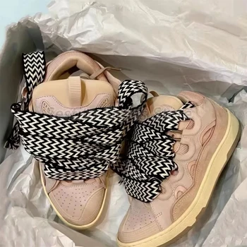 Thick Sole Mixed Colors Casual Sneakers for Men Women Fashion Round Toe Lace Up Skateboard Shoes Outdoor Breathable Couple Shoes 1