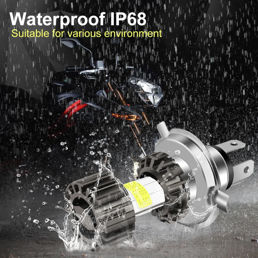 Motorcycle LED Headlight Bulb H4/P15D/BA20D 72W 8 COB 1800LM 6000K Hi/Lo Beam