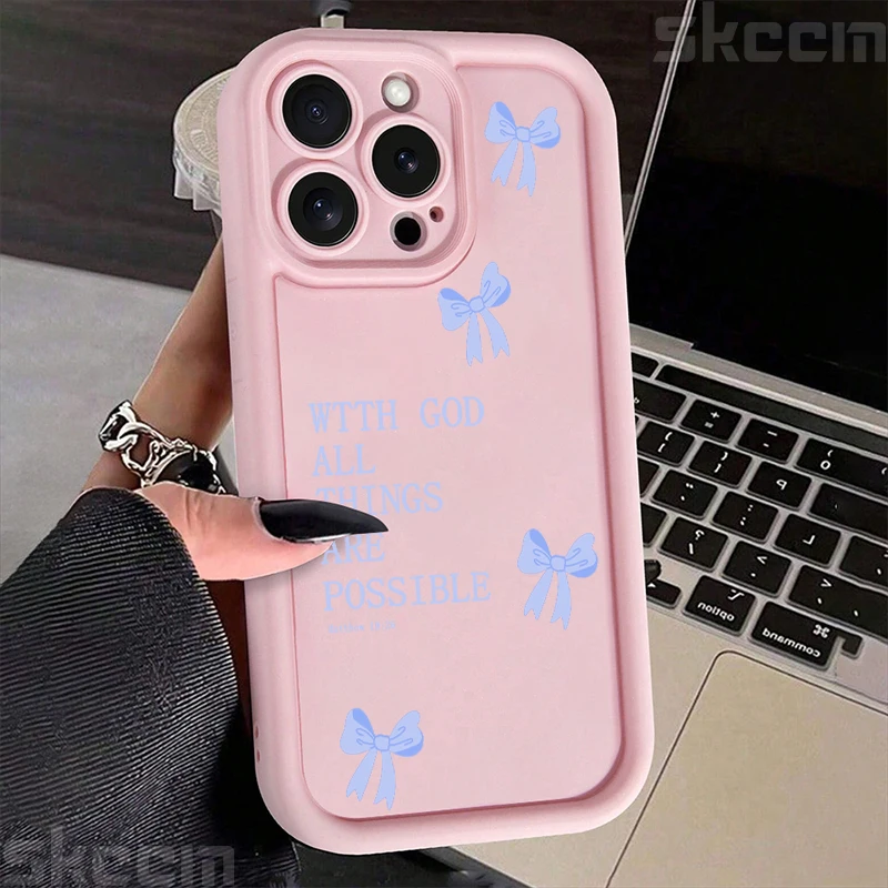 Chic Pink Girly Bow Slogan Silicone Matte Phone Case