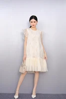 2025 Spring Summer Fashion Elegant O-Neck Mesh Loose Long Dresses Women Short Sleeve Dress Ladies J1089