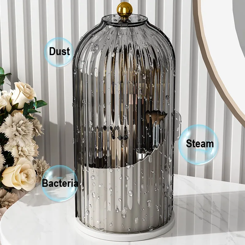 360° Rotating Makeup Brush Holder With Lid Luxury Cosmetic Organizer Lipstick Eyebrow Pencil Holder Eye Shadow Storage Box 4