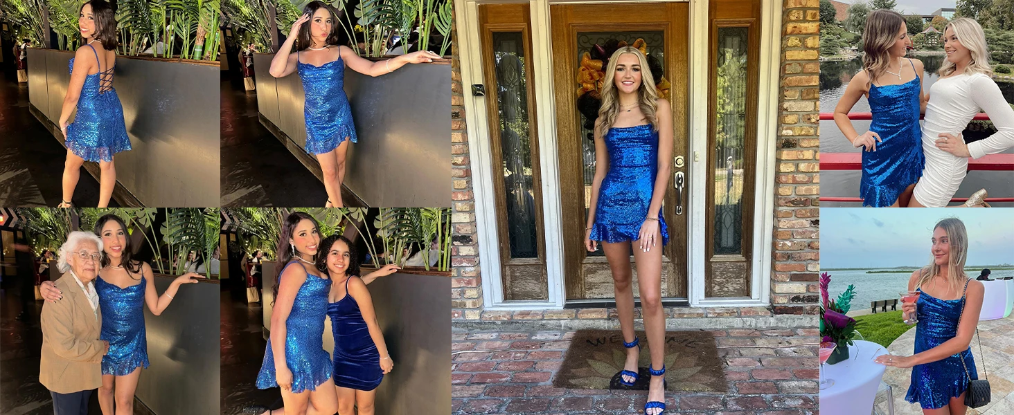 Vestidos de fiesta de graduación con lentejuelas brillantes para adolescentes, cortos, ajustados, con purpurina, para cóctel o fiesta formal (2024)