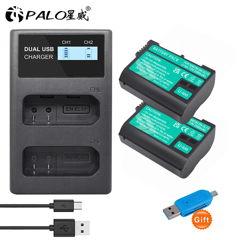 

PALO EN EL15 EN-EL15A ENEL15 EN-EL15 Battery + LCD USB Charger for Nikon D500 D600 D610 D750 D7000 D7100 D7200 D800 D800E D810