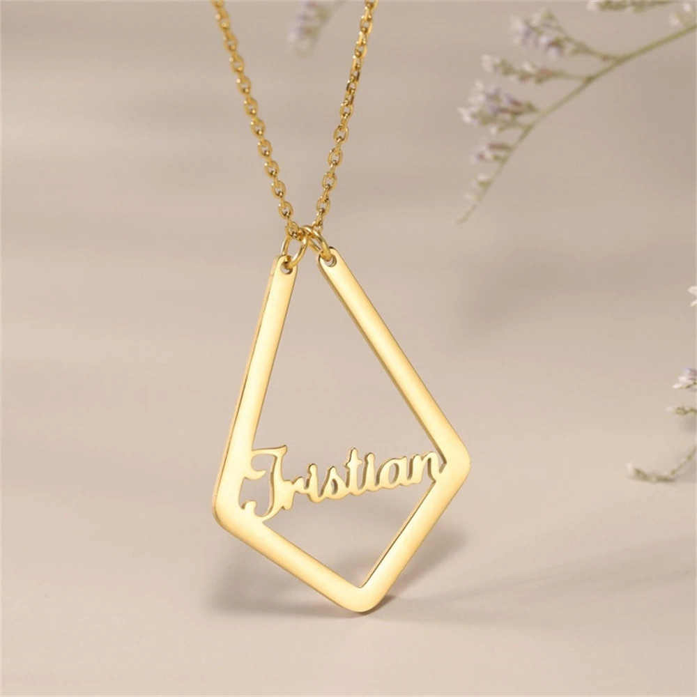

Vintage Bijoux Customized Keeper Name Necklace Diamond Shape Clavicle Chain Stainless Steel Choker For Women Jewelry BFF Gift