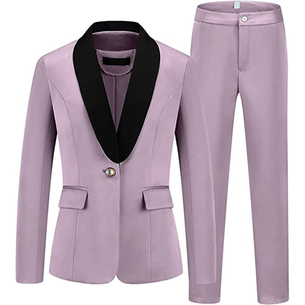 Women's 2 Piece Business Suit Set One Button Solid Color Blazer Trouser-Suit One Button Office Suit For Women