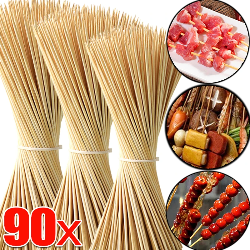 90PCS Disposable Bamboo Sticks Natural Wood Long Skewer Stick Catering Camping Barbecue Party Tools Safe Food Grade Accessories