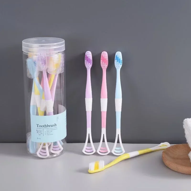 8pcs New toothbrush multi-function soft bristle toothbrush with tongue coating