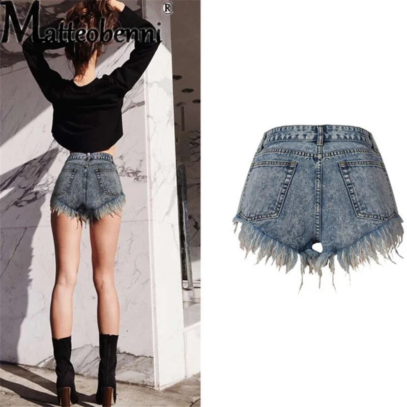 Summer Sexy Tassel Splicing Denim Triangle Shorts Women's Sweet Style Three Quarter Pants Ladies Fashion Trend Casual Streetwear