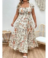Plus Size 1-5XL Fashion Women's Suitable for Outdoor Flower Casual Long Party Dress Women Fashion Print Loose Summer Dress - Image 2