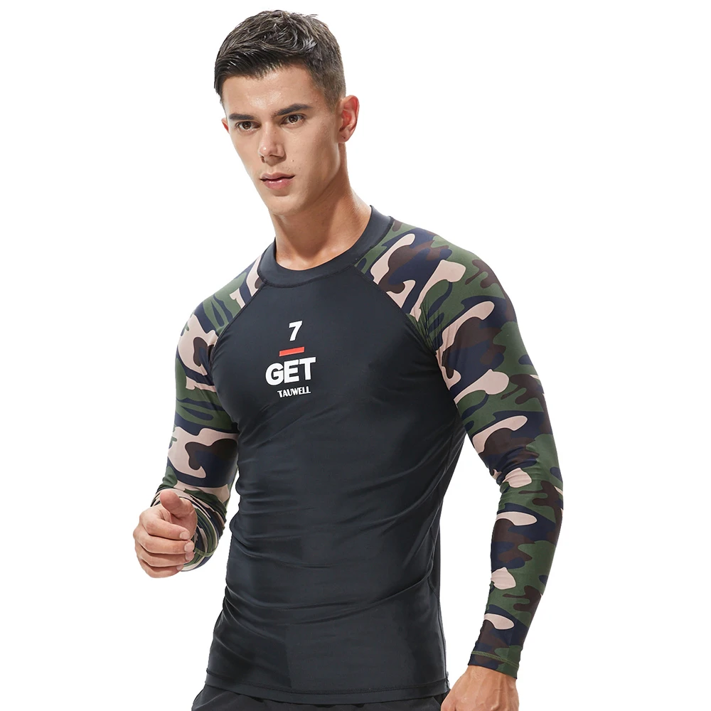 

Fashion Men's Camouflage Stitching Long Sleeve Sun Protection Top Comfortable Stretch Water Sports Beach Quick Dry Swim Surf Top